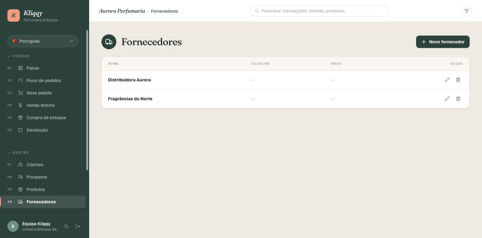 Tabela de Fornecedores