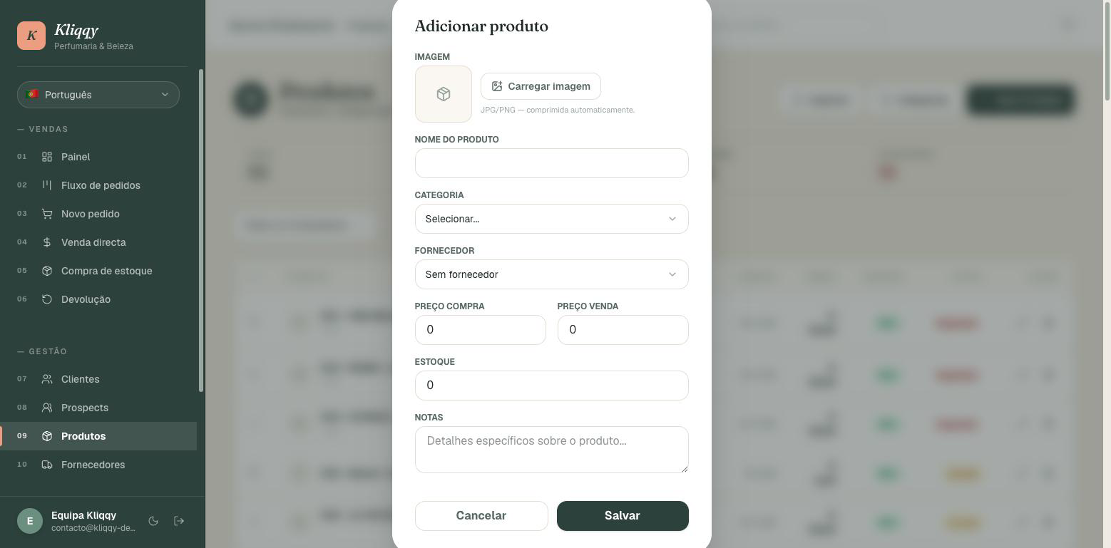 Formulário de Novo produto